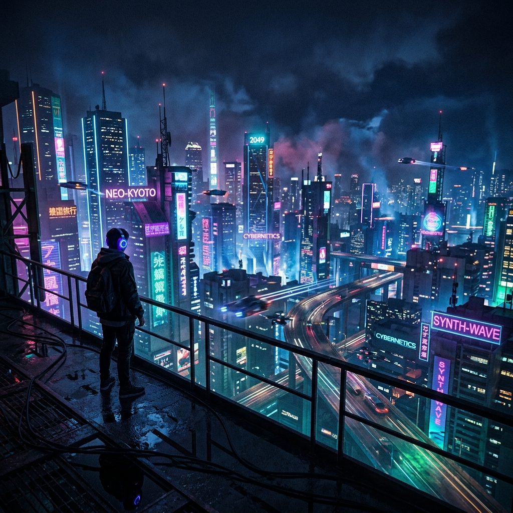 Futuristic neon city representing the journey into progressive trance